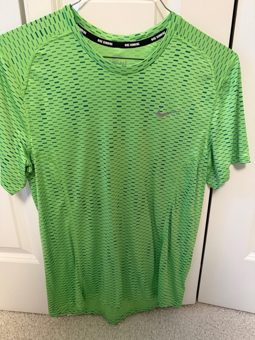 Nike Men's Short-Sleeve Running Tee in Neon Green with Navy Accents
